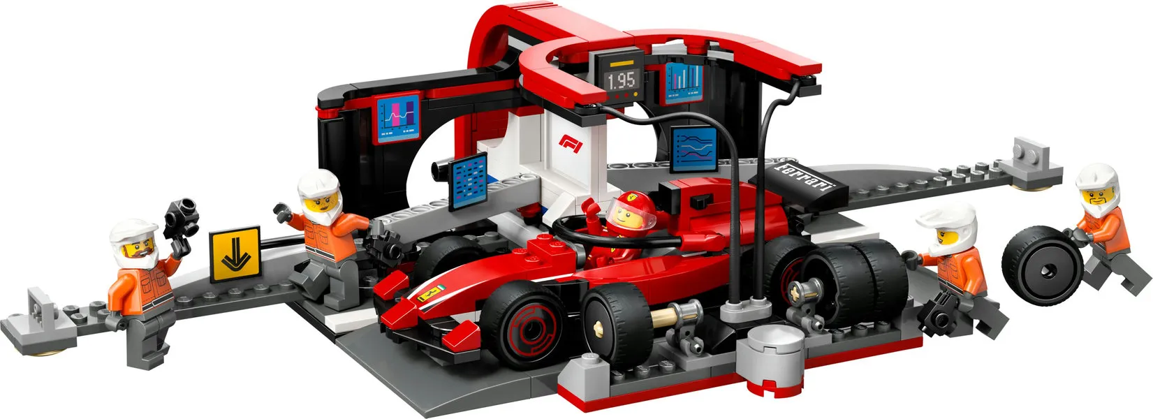 LEGO City F1 pitstop en pitcrew met Ferrari auto 60443