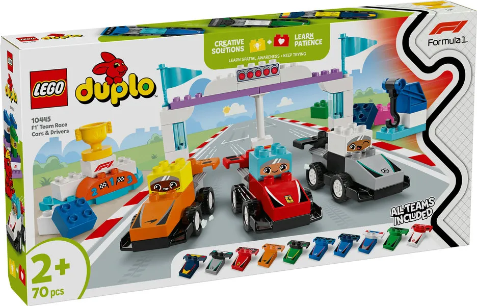 LEGO DUPLO F1 team racewagens en coureurs 10445
